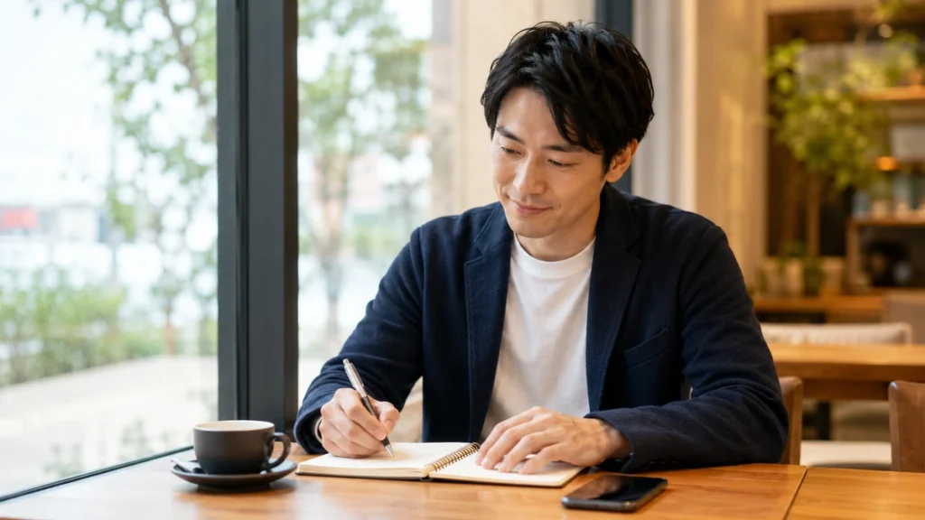 婚活の初デートを振り返り2回目につなげる改善点を確認する男性