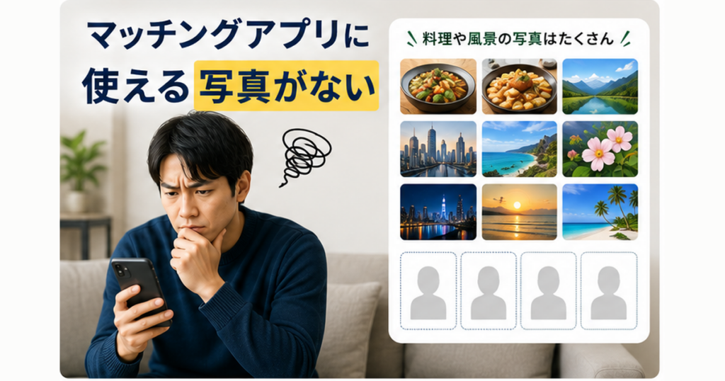 マッチングアプリに使える自分の写真がなく困っている男性